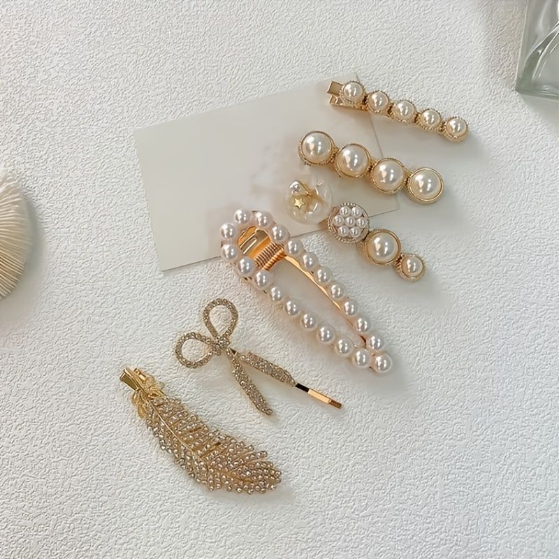 Faux Pearl Hajcsipeszek Divatos Lányoknak Elegáns Hajcsavar Hosszú Hajra Rövid Női 6db Készlet