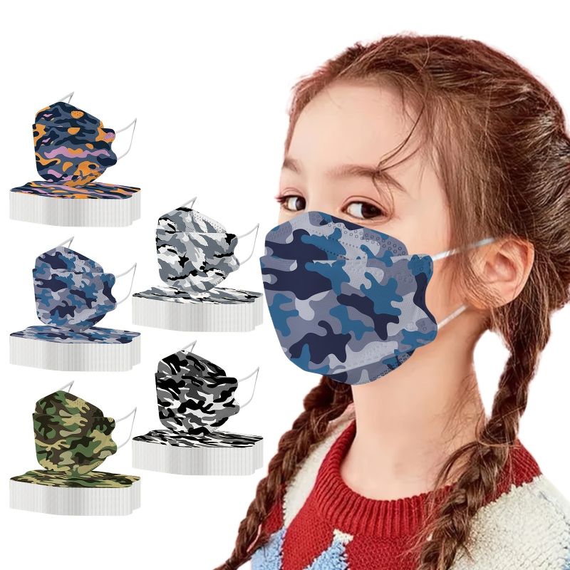 Kids Face_mask Aranyos Terepszínű Nyomtatott 4 Rétegű Légáteresztő 3d Dizájn Hal Alakú Gyerekeknek Fiúknak Lányoknak