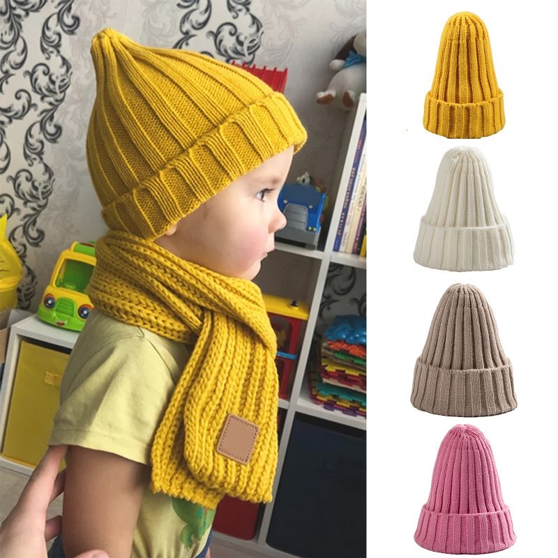 Bébi Beanie Kötött Sapka Tömör Meleg Téli Fiúknak Lányoknak