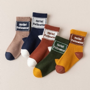 5 Pár Crew Socks Letter Print Meleg Pamut Zokni Lányoknak Fiúknak