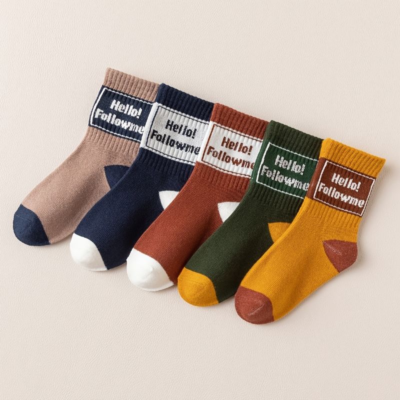 5 Pár Crew Socks Letter Print Meleg Pamut Zokni Lányoknak Fiúknak