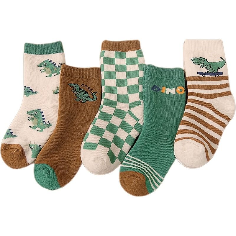 5 Pár Crew Socks Rajzfilm Dinoszaurusz Mintás Vastagított Meleg Zokni Lányoknak Fiúknak