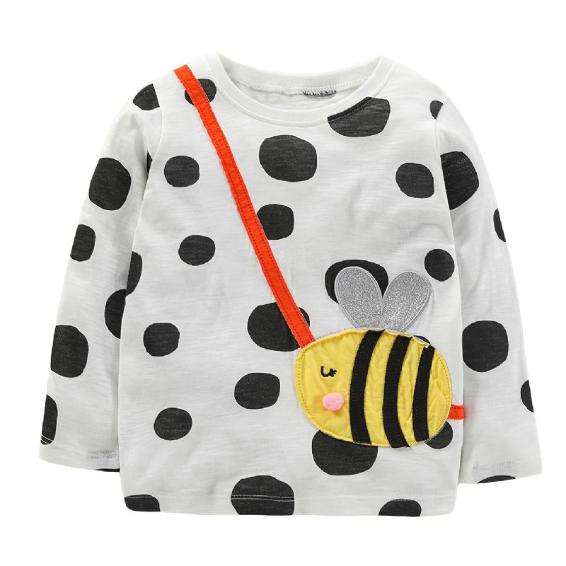 1 Db Lányok Cute Bee Print Patch Hosszú Ujjú Póló Nyakú Crew Télre