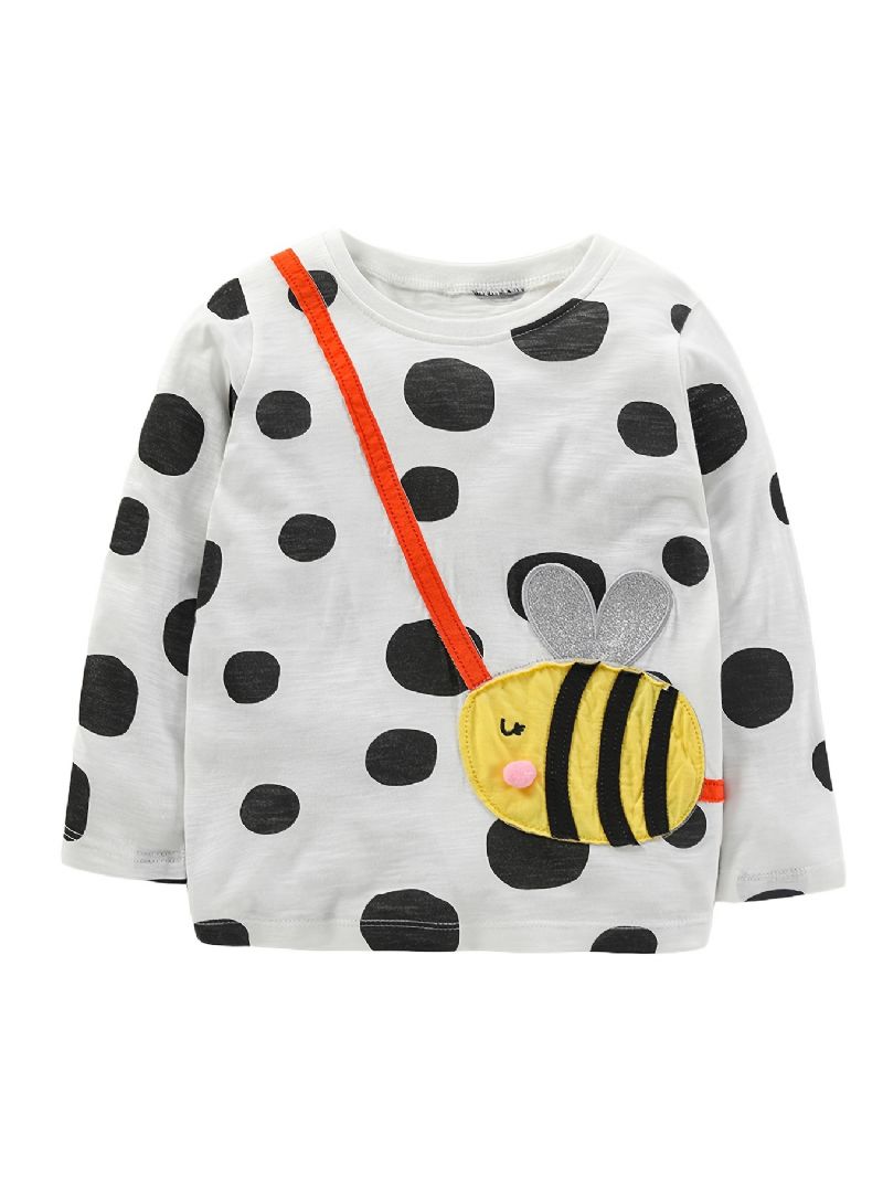 1 Db Lányok Cute Bee Print Patch Hosszú Ujjú Póló Nyakú Crew Télre