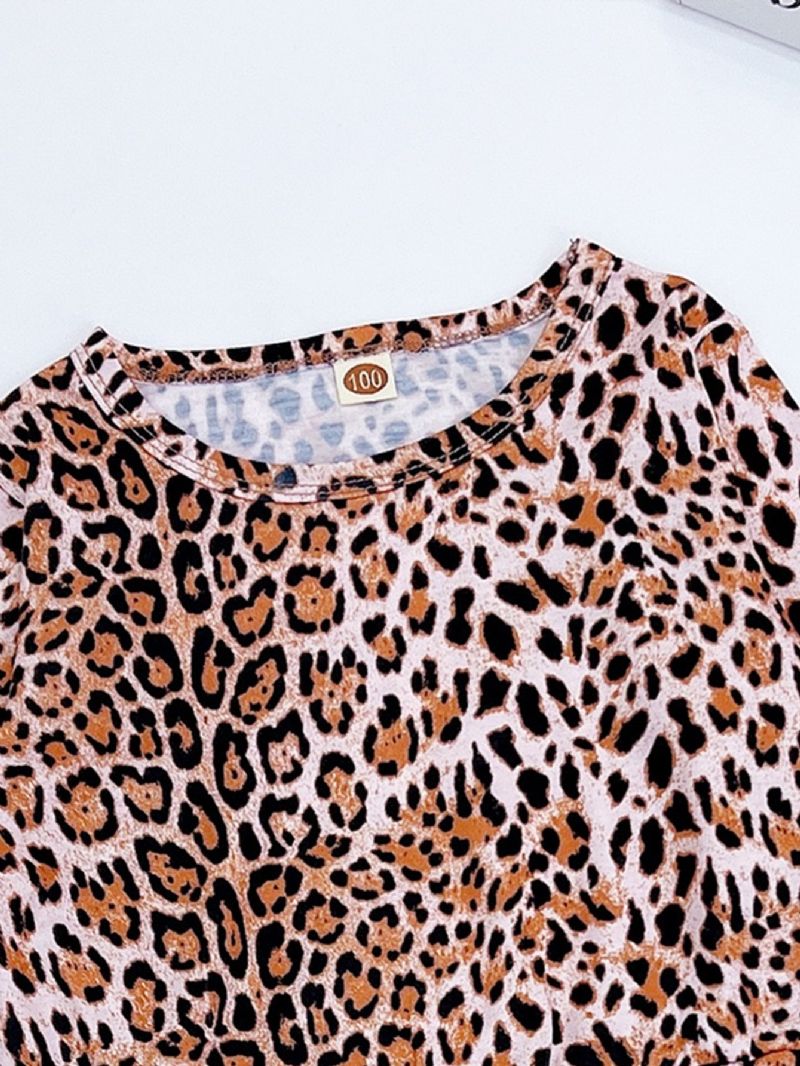 2db Lányok Leopard Print Szoknya Hosszú Ujjú Póló Szett