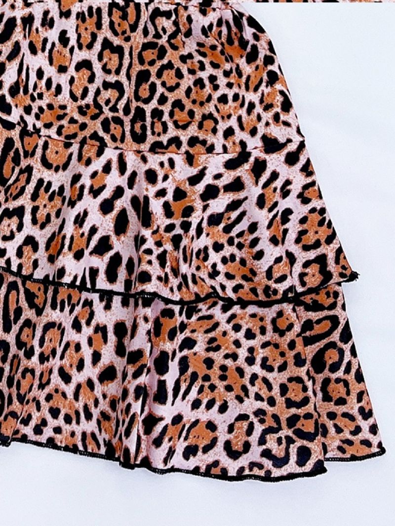 2db Lányok Leopard Print Szoknya Hosszú Ujjú Póló Szett