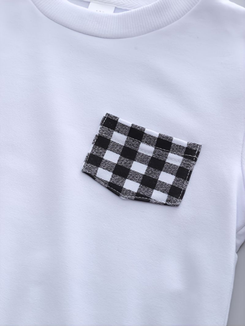 Fiúk Solid Plaid Crew Neck Pamut Hosszú Ujjú Póló Kockás Jogger Melegítőnadrág