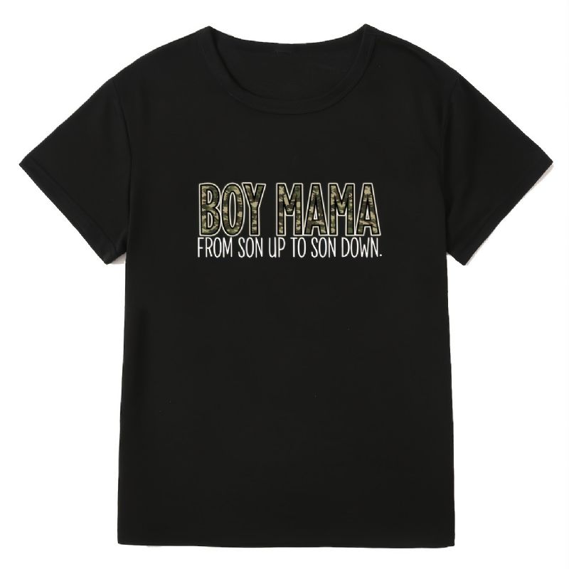 Hétköznapi Fiúk Mama Print Crew Neck Póló Bő Rövid Ujjú Divatos Nyári Pólók Felsők Női Ruházat