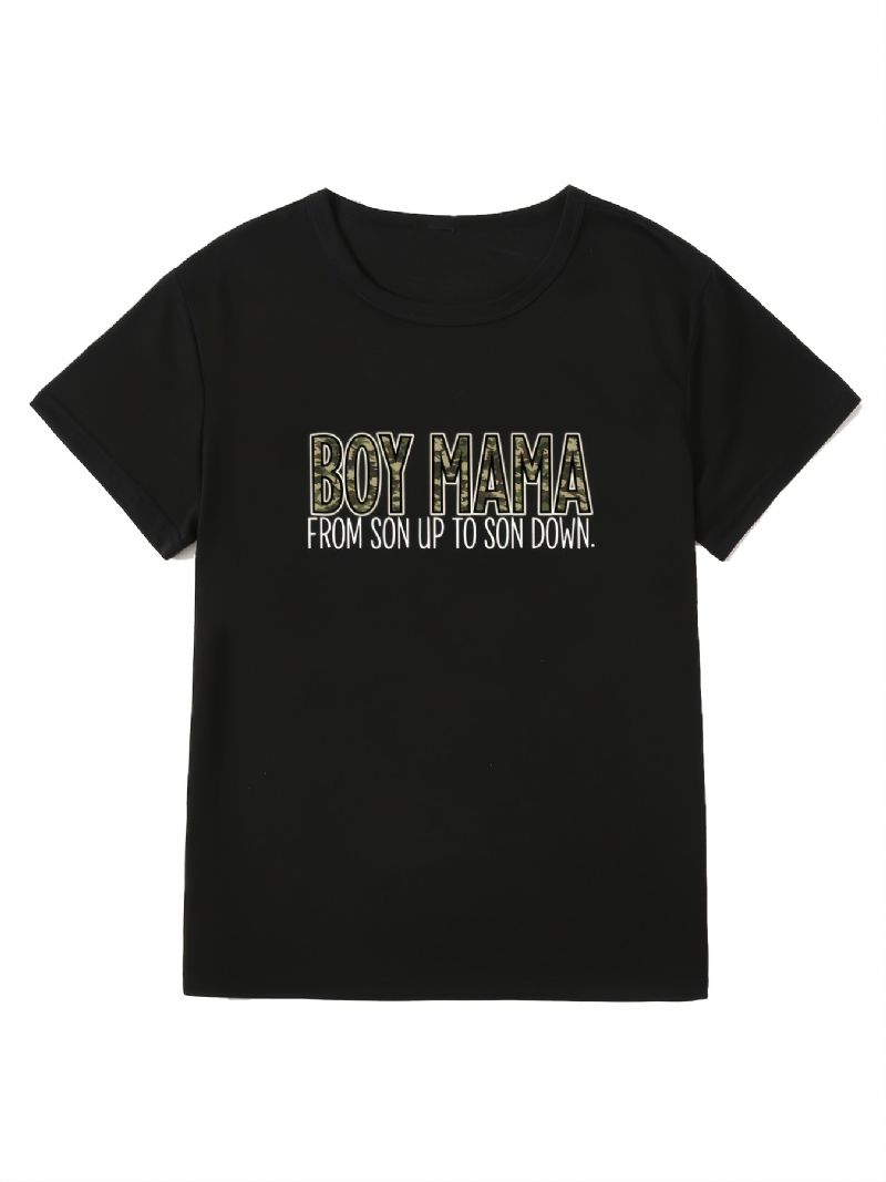 Hétköznapi Fiúk Mama Print Crew Neck Póló Bő Rövid Ujjú Divatos Nyári Pólók Felsők Női Ruházat