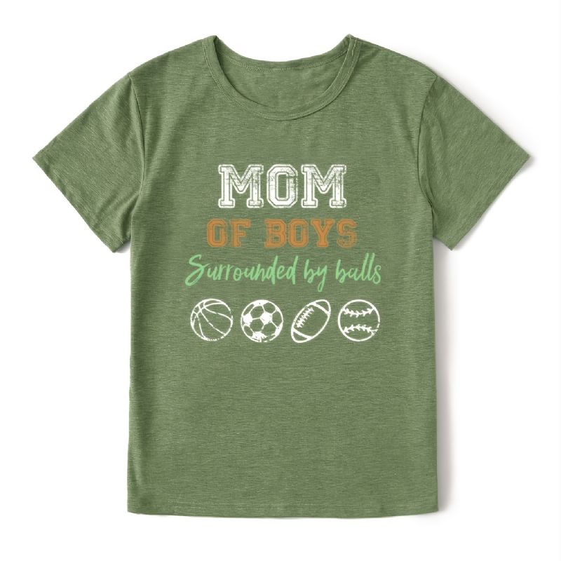 Hétköznapi Mom Of Fiúk Print Crew Neck Póló Bő Rövid Ujjú Divatos Nyári Pólók Felsők Női Ruházat