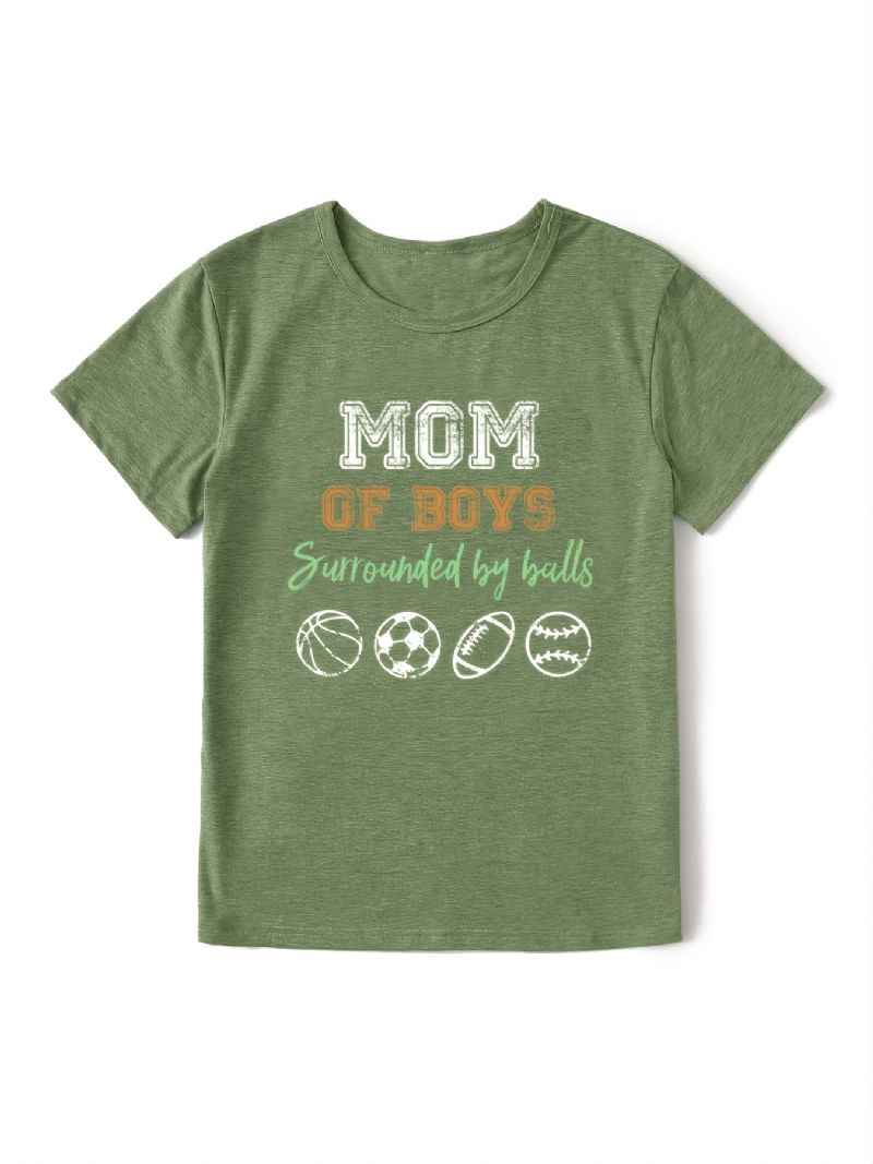 Hétköznapi Mom Of Fiúk Print Crew Neck Póló Bő Rövid Ujjú Divatos Nyári Pólók Felsők Női Ruházat