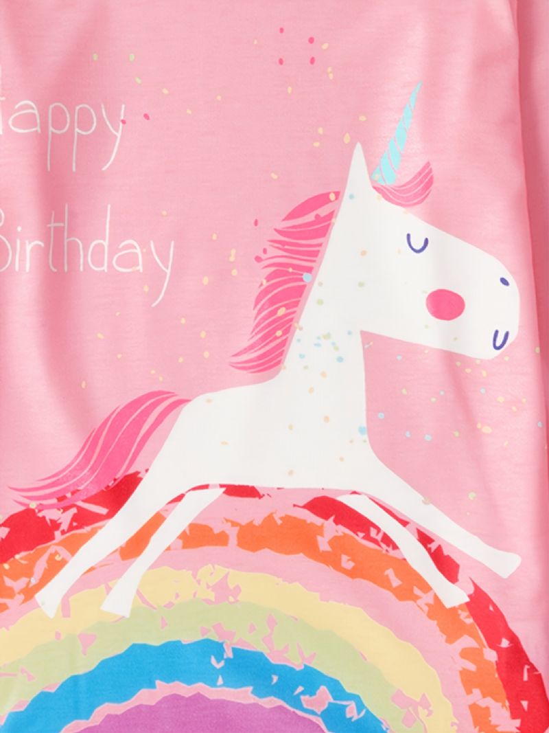 Lányok Unicorn Print Kerek Nyakú Hosszú Ujjú Póló Tavaszi Ősz