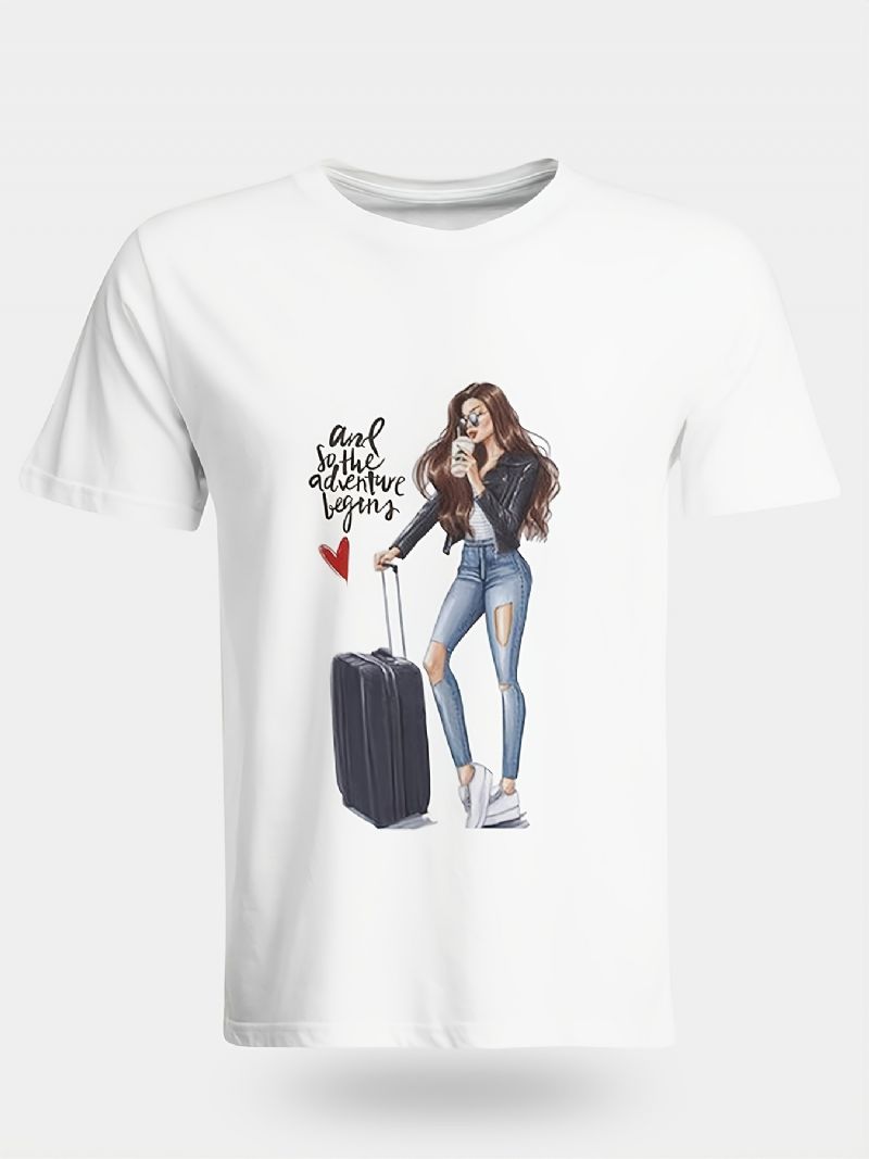 Luggage Lányok Print Crew Neck Póló Alkalmi Bő Rövid Ujjú Divatos Nyári Pólók Felsők Női Ruházat