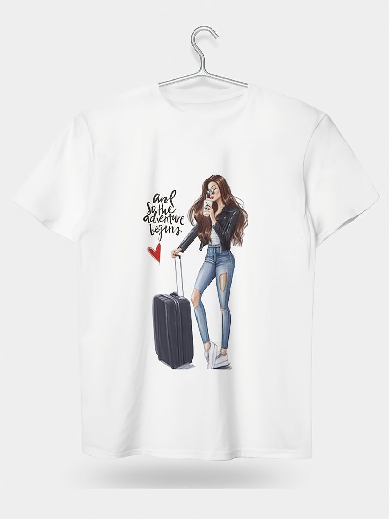 Luggage Lányok Print Crew Neck Póló Alkalmi Bő Rövid Ujjú Divatos Nyári Pólók Felsők Női Ruházat