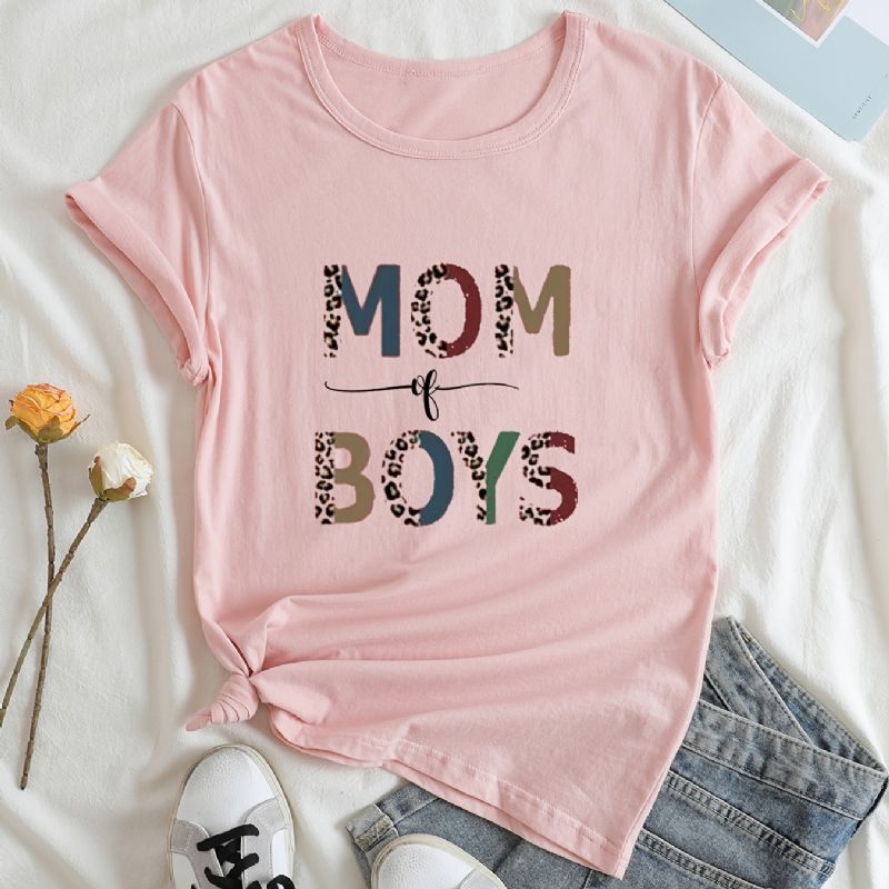 Mom Of Fiúk Graphic Print Crew Neck Póló Alkalmi Bő Rövid Ujjú Divatos Nyári Pólók Felsők Női Ruházat