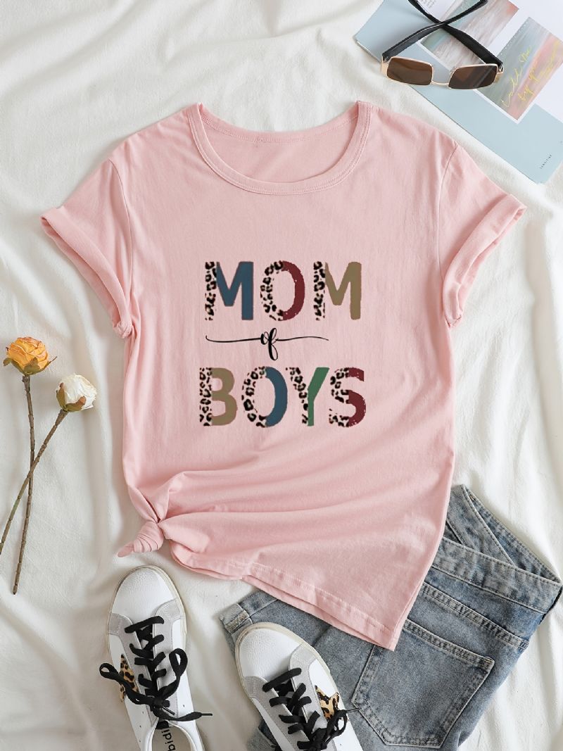 Mom Of Fiúk Graphic Print Crew Neck Póló Alkalmi Bő Rövid Ujjú Divatos Nyári Pólók Felsők Női Ruházat