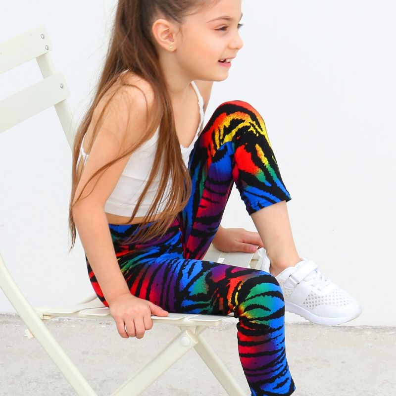 Kids Lányok Black Rainbow Tie Dye Leggings Nyakkendőfesték Stretch Puha Nadrág