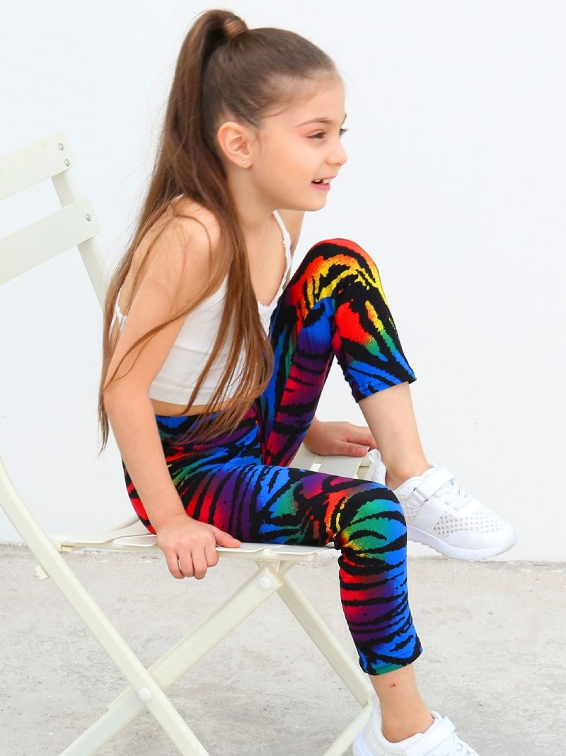 Kids Lányok Black Rainbow Tie Dye Leggings Nyakkendőfesték Stretch Puha Nadrág