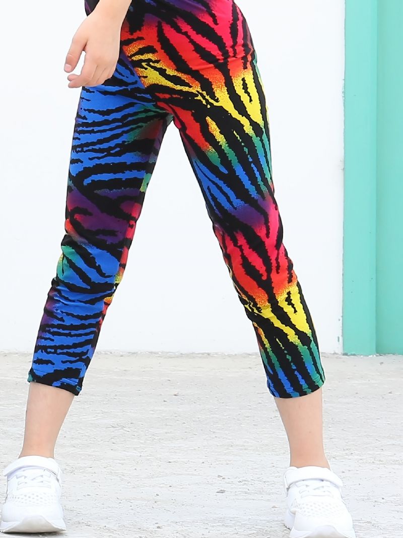 Kids Lányok Black Rainbow Tie Dye Leggings Nyakkendőfesték Stretch Puha Nadrág