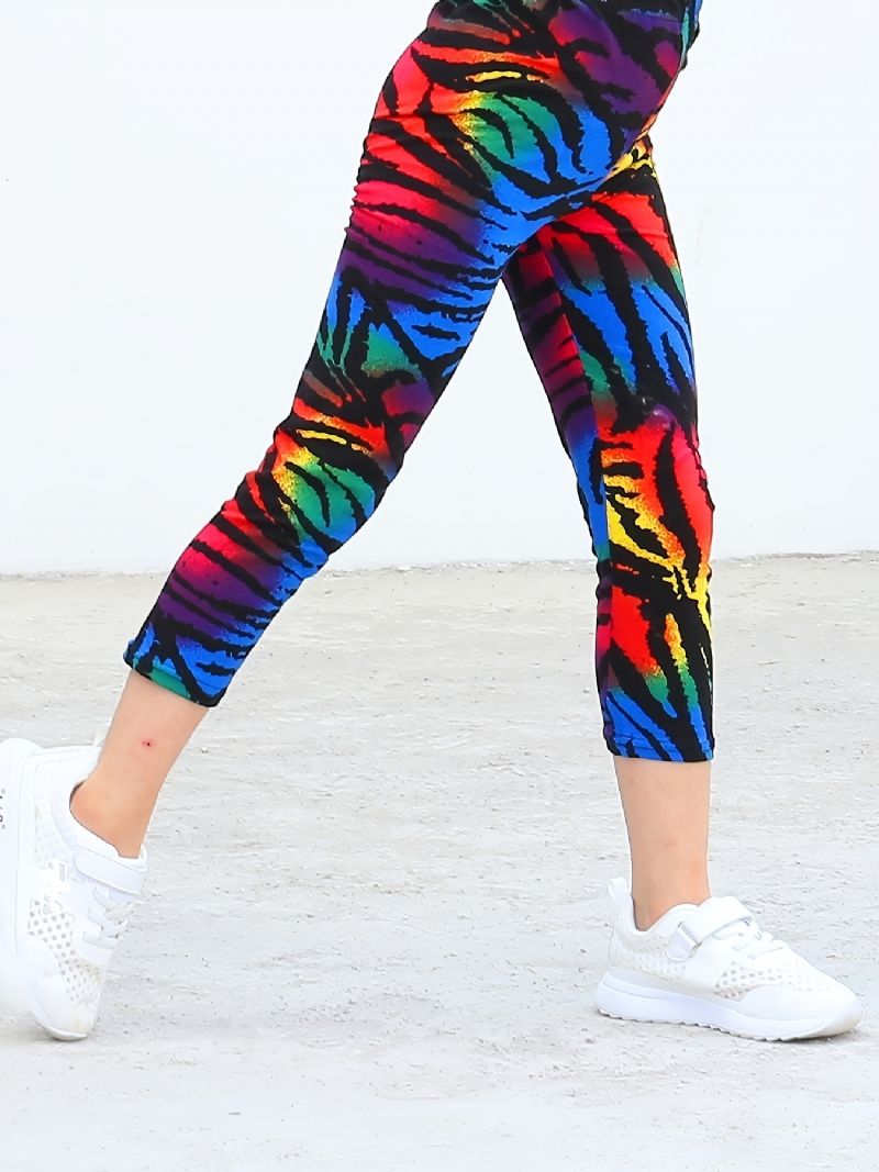 Kids Lányok Black Rainbow Tie Dye Leggings Nyakkendőfesték Stretch Puha Nadrág