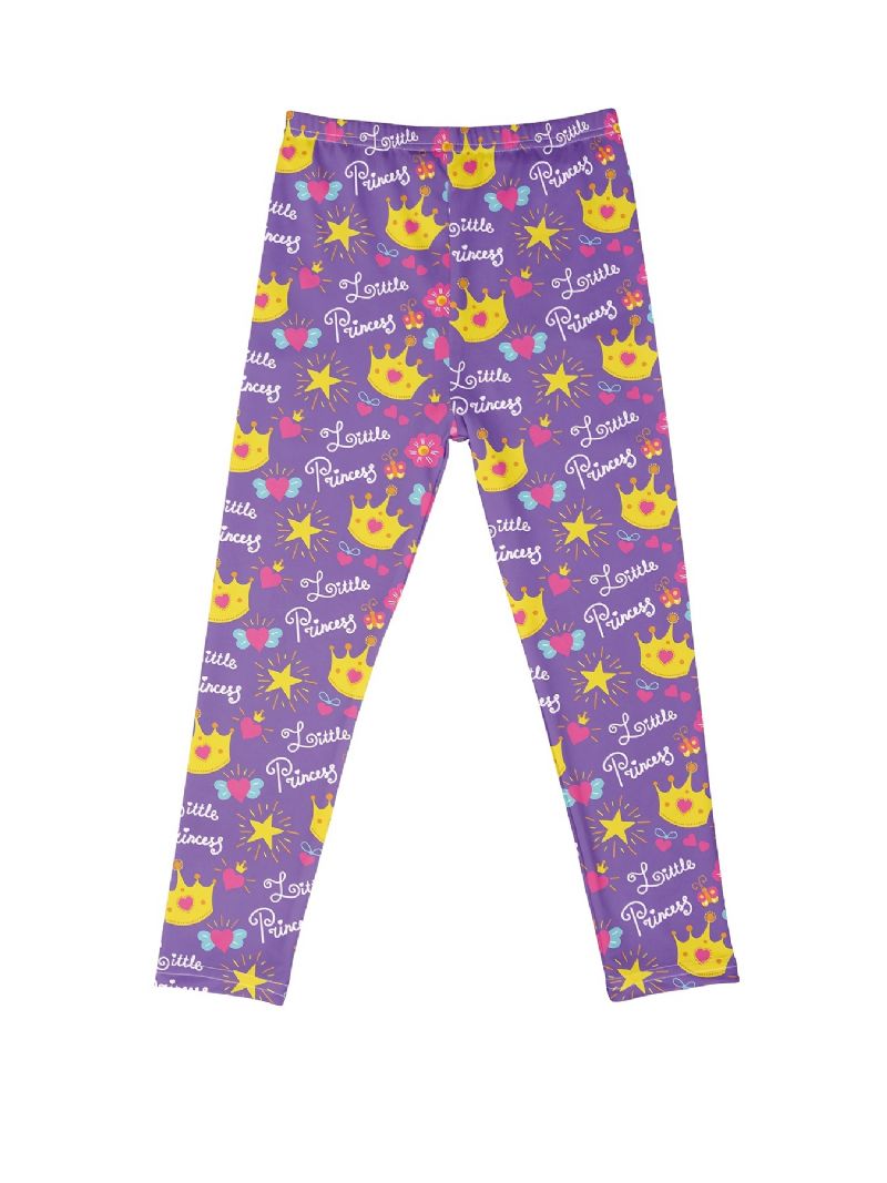 Lányok Aranyos Lila Korona & Princess Print Hosszú Rugalmas Derék Leggings Nadrág Ruhák