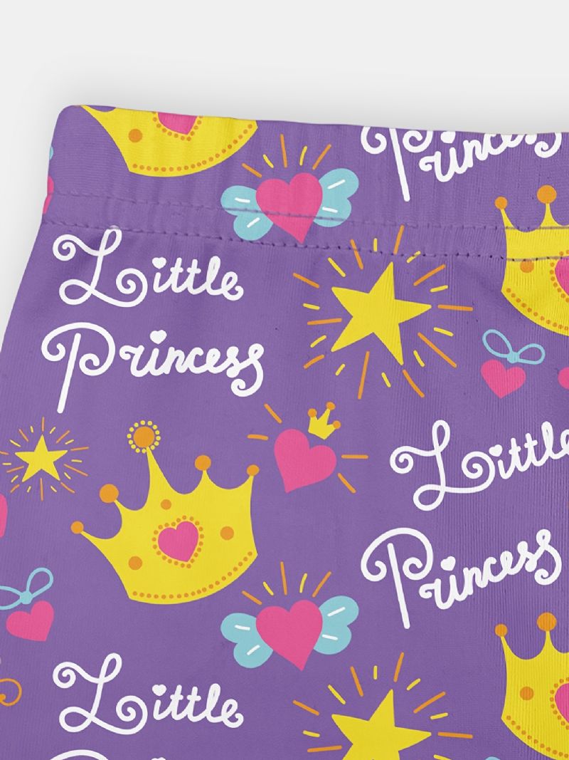 Lányok Aranyos Lila Korona & Princess Print Hosszú Rugalmas Derék Leggings Nadrág Ruhák