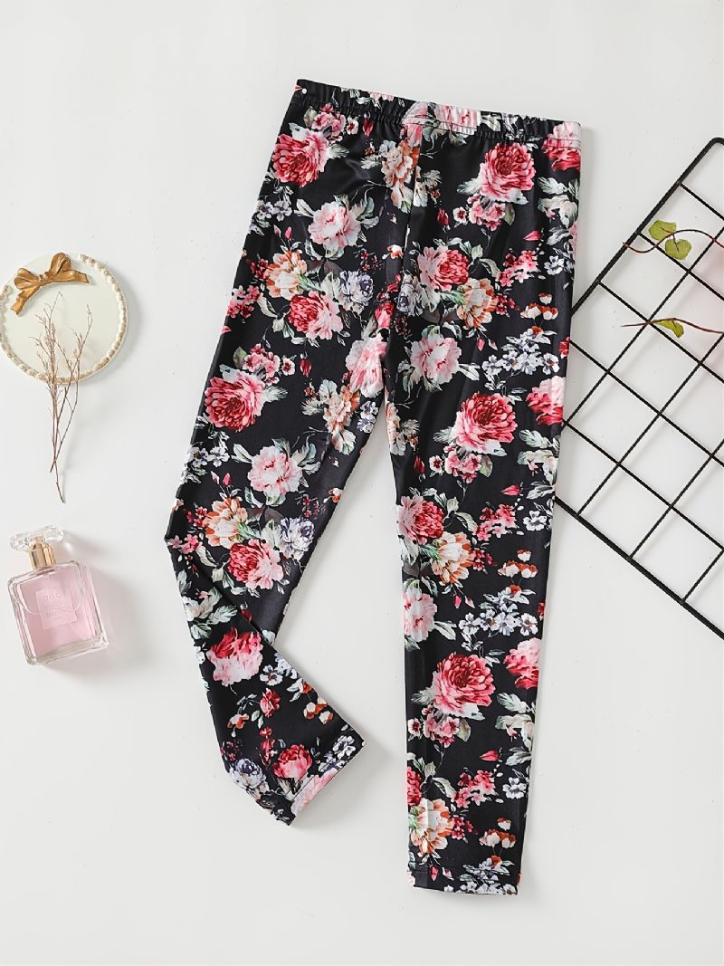 Lányok High Stretch Flowers Print Puha Leggings