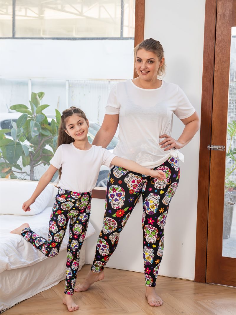 Lányok High Stretch Puha Leggings Sugar Skulls Print