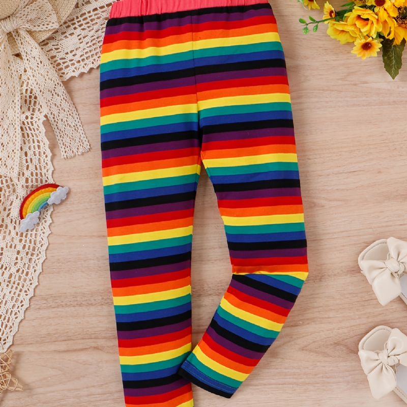 Lányok Rainbow Strip Elasztikus Deréknadrág Leggings Nadrág Gyerek Ruhák