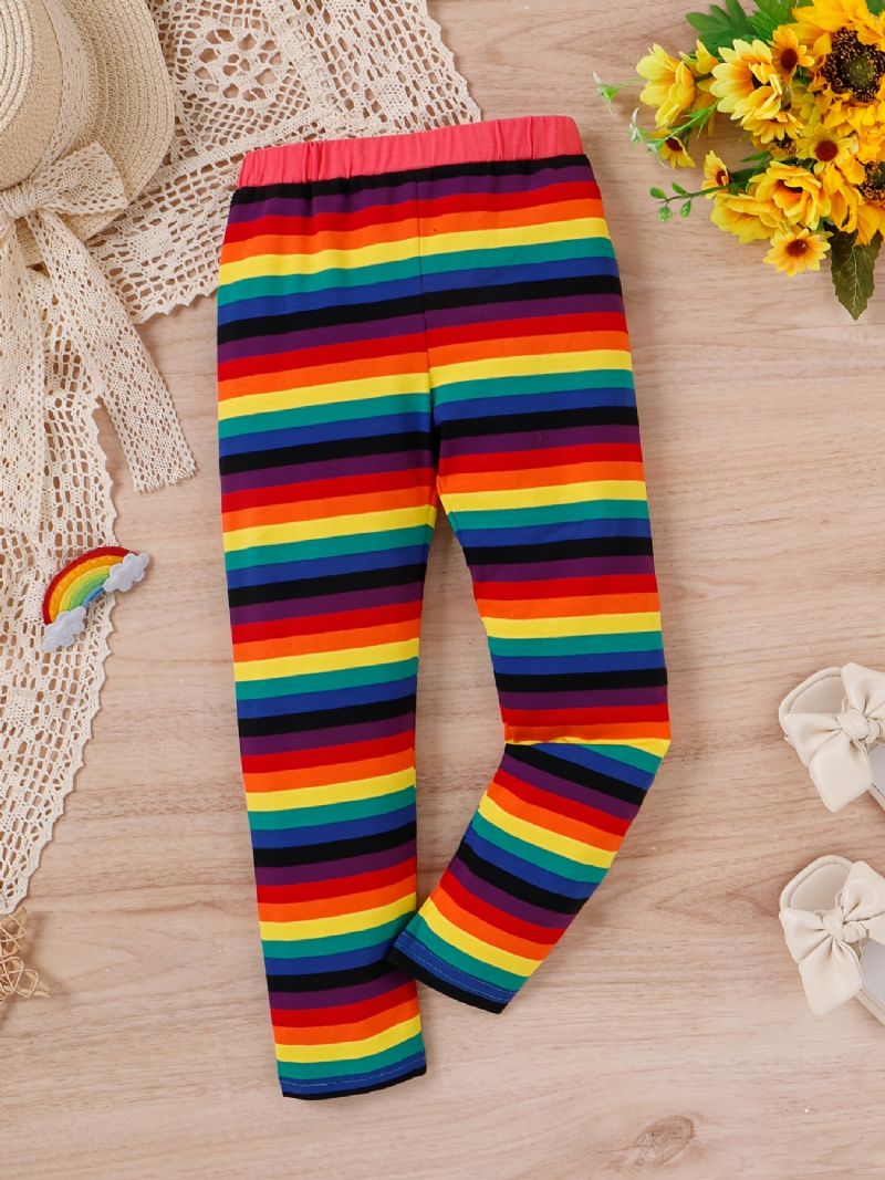 Lányok Rainbow Strip Elasztikus Deréknadrág Leggings Nadrág Gyerek Ruhák