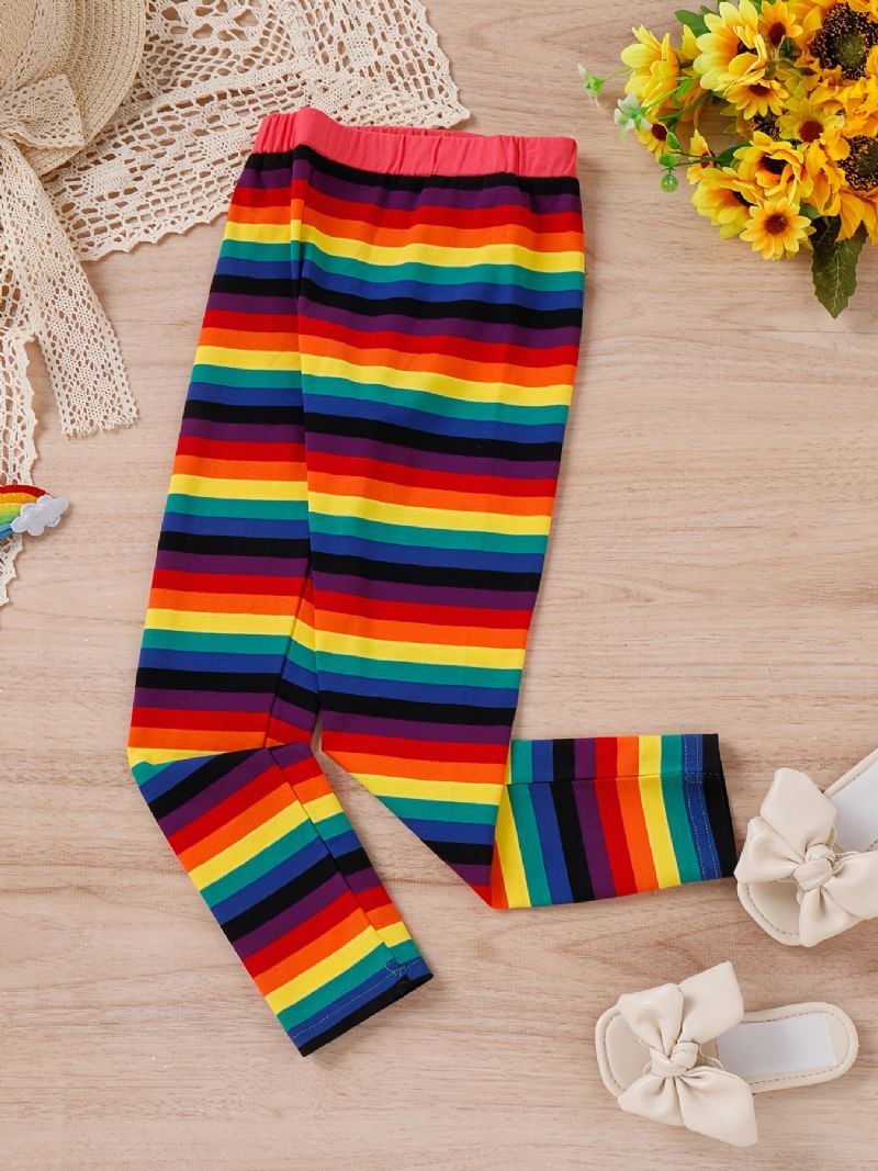 Lányok Rainbow Strip Elasztikus Deréknadrág Leggings Nadrág Gyerek Ruhák