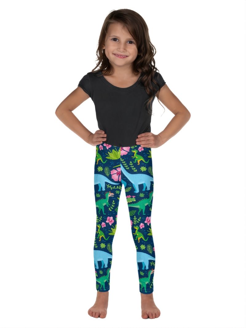 Lányok Tropical Dinosaurs Print Aranyos Szuperpuha Leggings