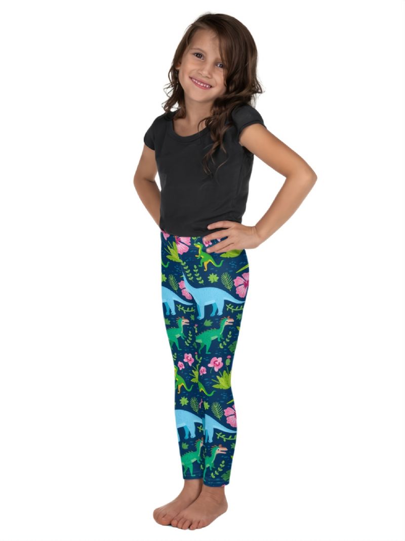 Lányok Tropical Dinosaurs Print Aranyos Szuperpuha Leggings