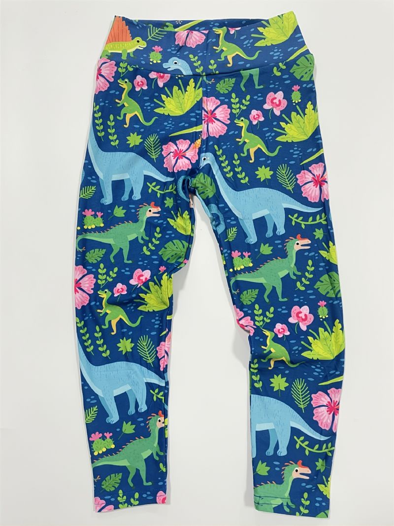 Lányok Tropical Dinosaurs Print Aranyos Szuperpuha Leggings