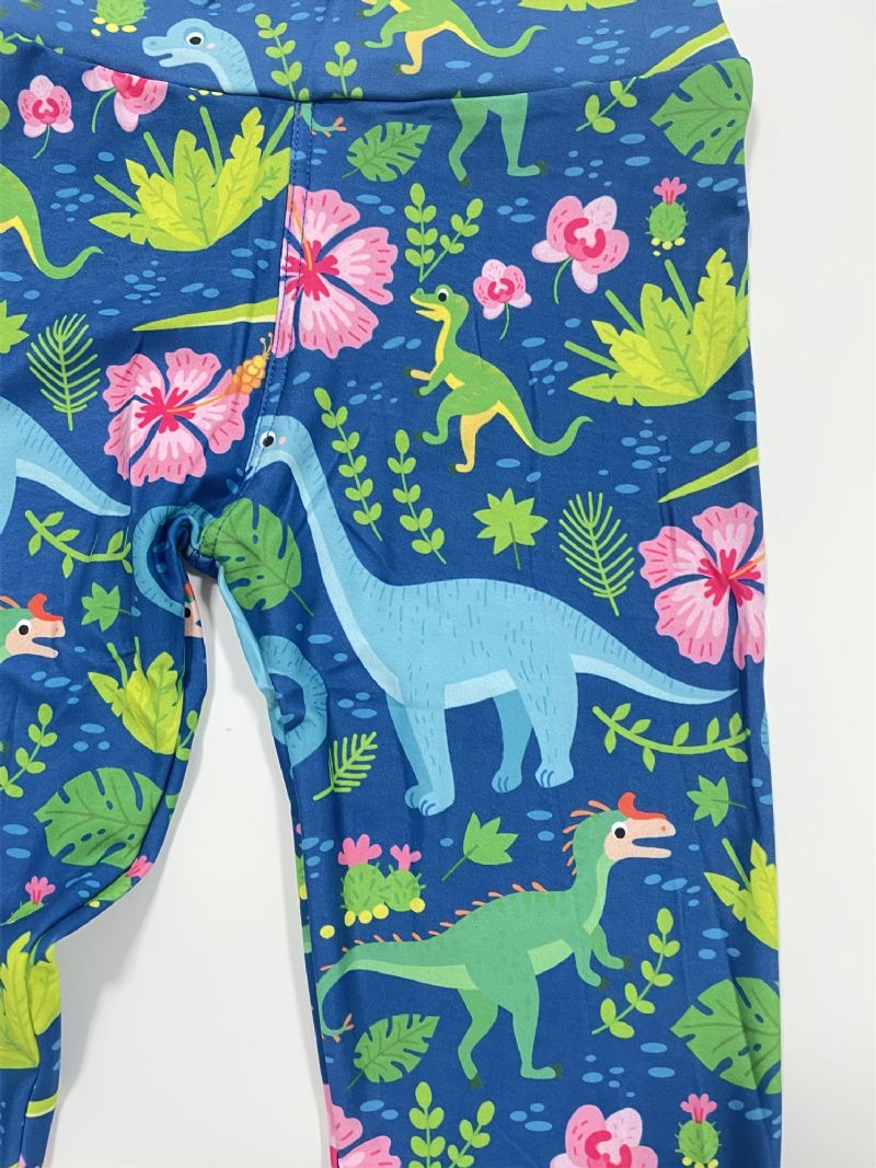 Lányok Tropical Dinosaurs Print Aranyos Szuperpuha Leggings