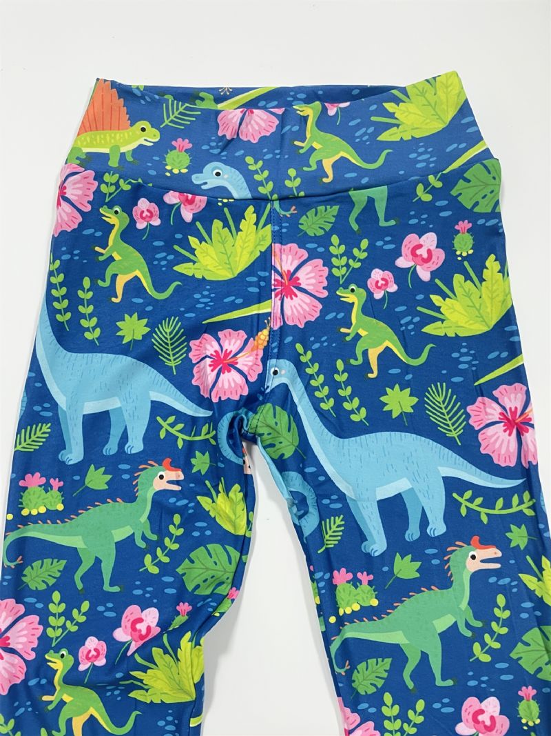 Lányok Tropical Dinosaurs Print Aranyos Szuperpuha Leggings