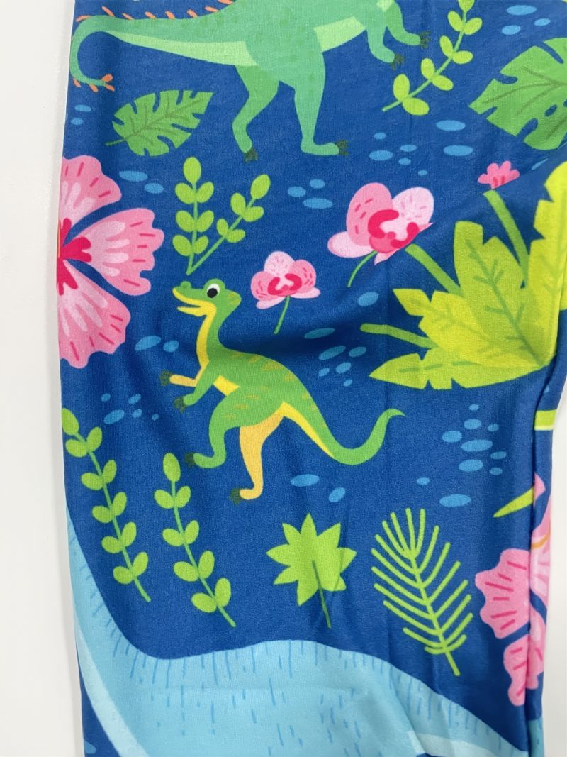 Lányok Tropical Dinosaurs Print Aranyos Szuperpuha Leggings