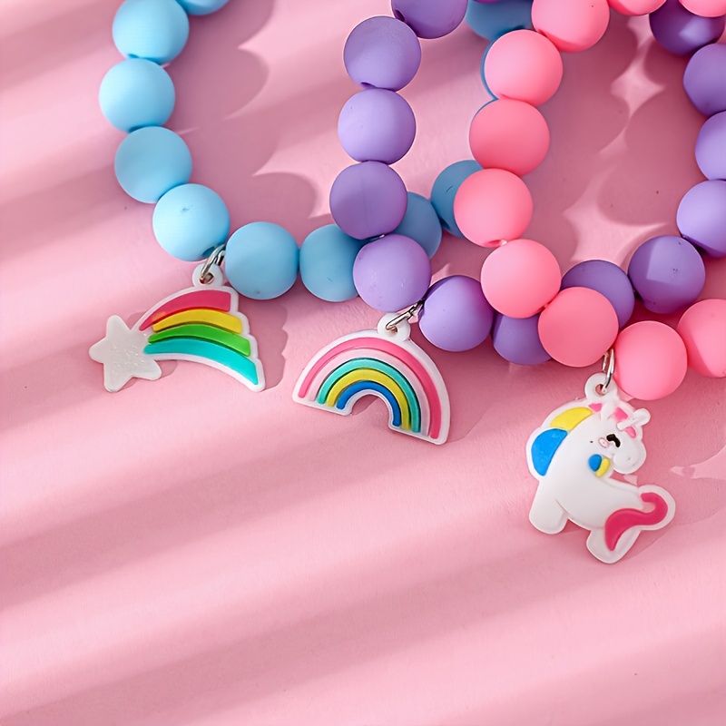 3db Rainbow Unicorn Solid Soft Beads Gyerek Karkötő