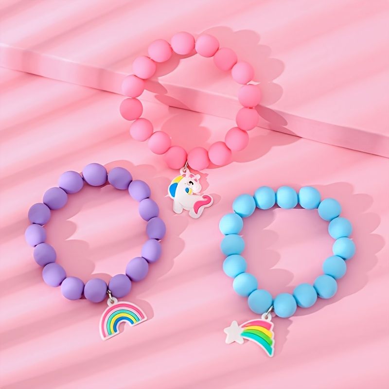 3db Rainbow Unicorn Solid Soft Beads Gyerek Karkötő