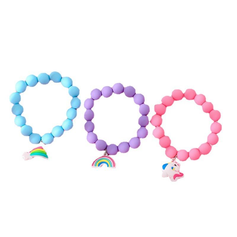 3db Rainbow Unicorn Solid Soft Beads Gyerek Karkötő