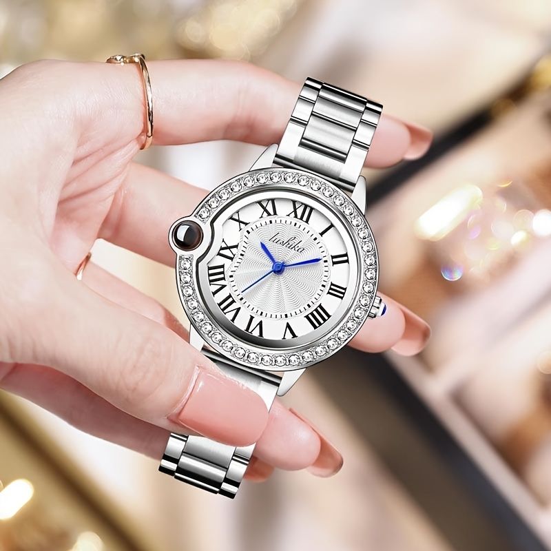 Női Karóra Steel Band Rhinestone White Lányok Quartz Waterproof Watch