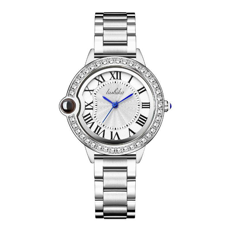 Női Karóra Steel Band Rhinestone White Lányok Quartz Waterproof Watch