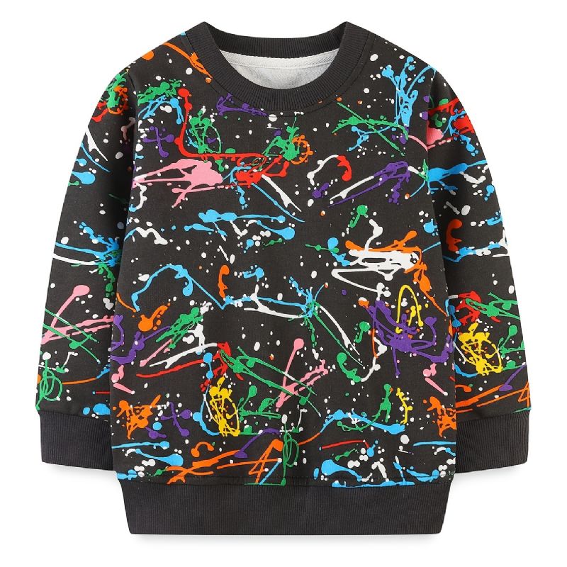 Bébi Fiúk Pulóver Graffiti Print Crew Neck Hosszú Ujjú Felsők Gyerekruhák