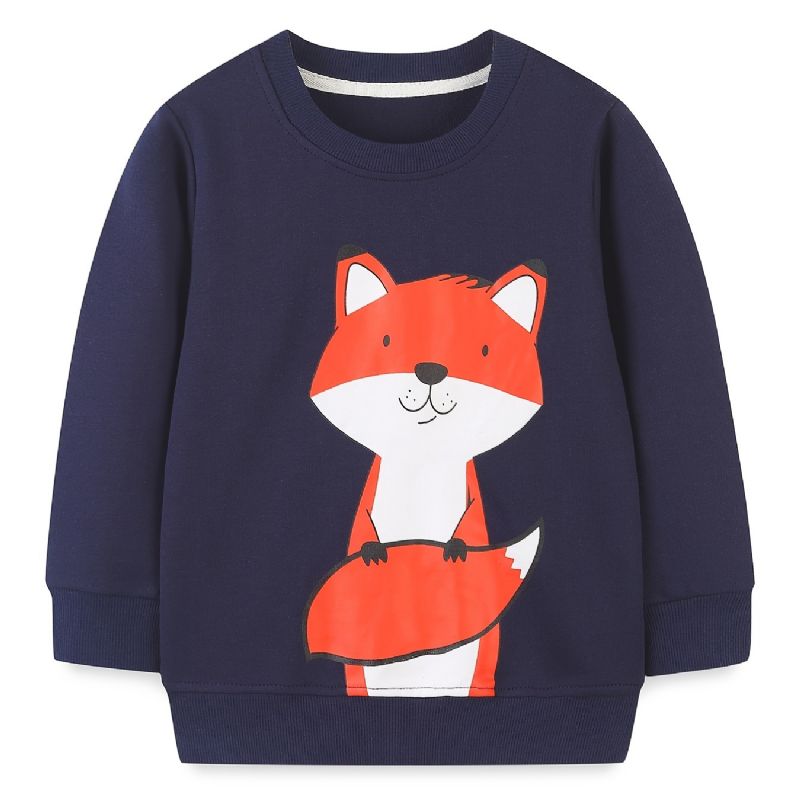 Bébi Fiúk Pulóver Rajzfilm Fox Graphic Crew Neck Hosszú Ujjú Gyerekruhák