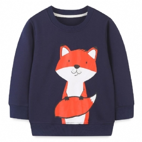 Bébi Fiúk Pulóver Rajzfilm Fox Graphic Crew Neck Hosszú Ujjú Gyerekruhák