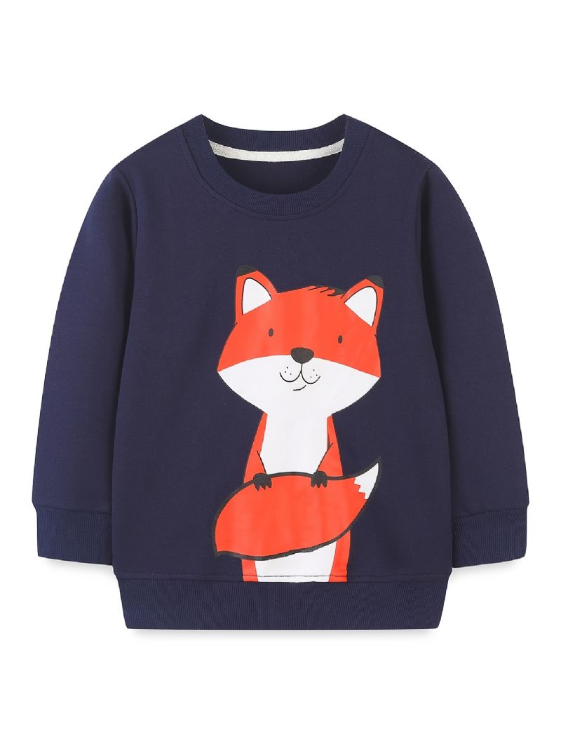 Bébi Fiúk Pulóver Rajzfilm Fox Graphic Crew Neck Hosszú Ujjú Gyerekruhák