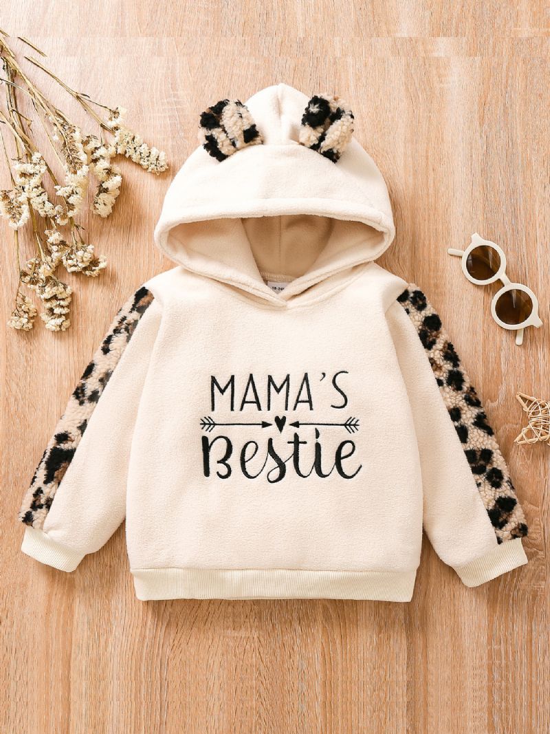 Bébi Lányok Leopard Fül Kapucnis Mama Bestie Little Print Hosszú Ujjú Pulóver Gyerekruhák