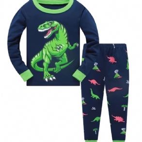 Fiúk Alkalmi Legénynyakú Pizsama Szett Lounge Wear Homewear Hosszú Ujjú Felső És Hozzáillő Nadrág Dinoszaurusz Mintával