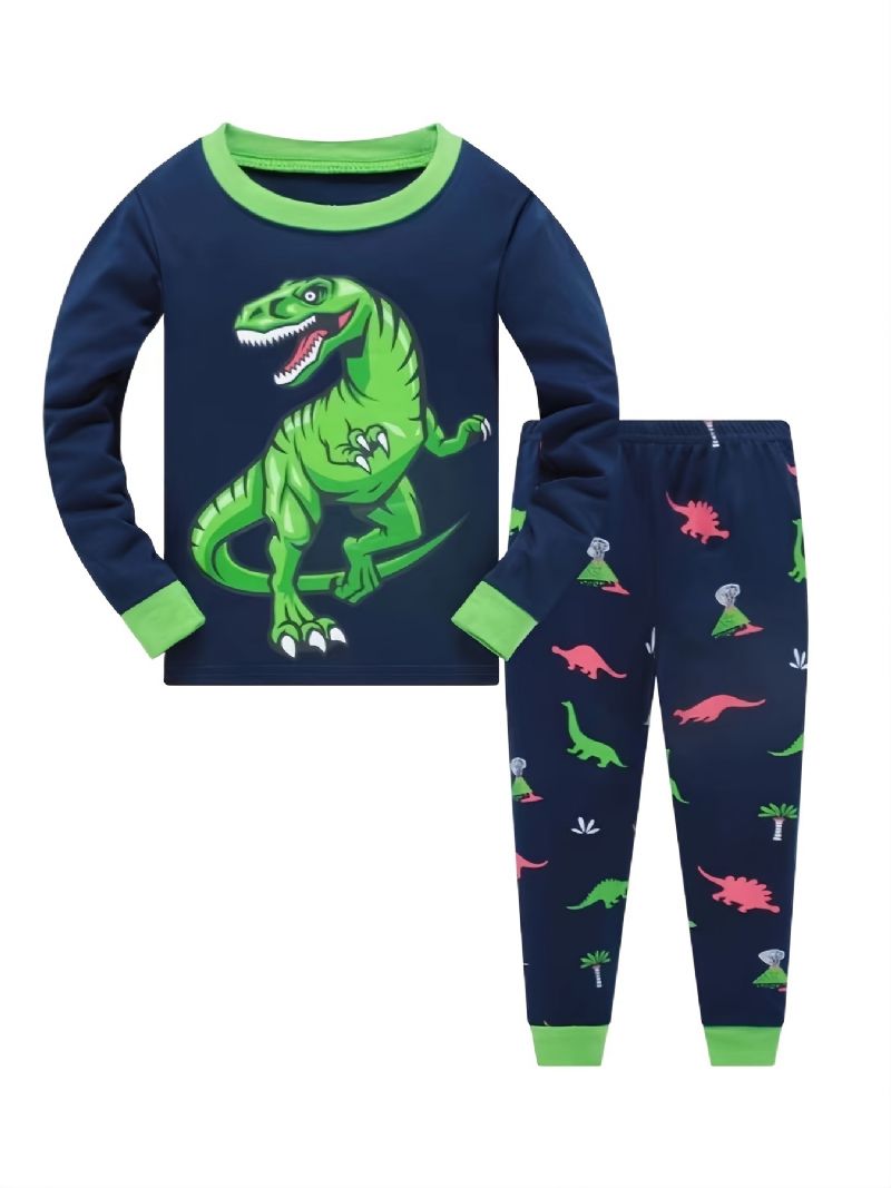 Fiúk Alkalmi Legénynyakú Pizsama Szett Lounge Wear Homewear Hosszú Ujjú Felső És Hozzáillő Nadrág Dinoszaurusz Mintával