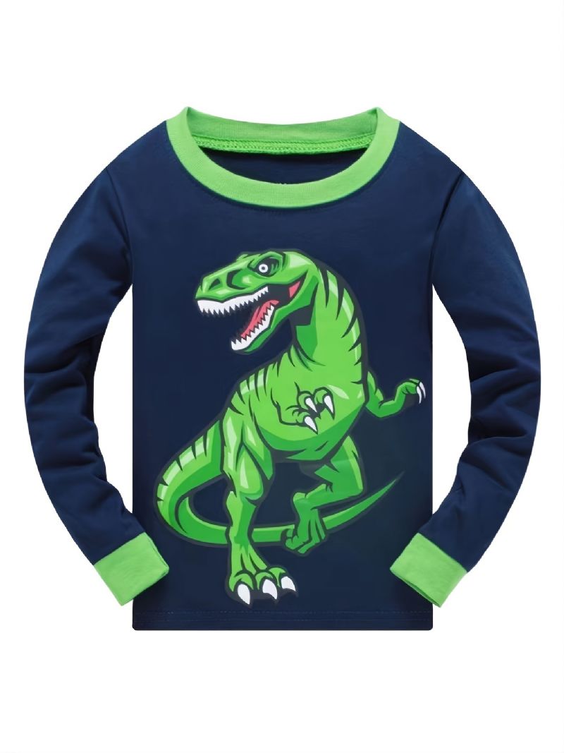 Fiúk Alkalmi Legénynyakú Pizsama Szett Lounge Wear Homewear Hosszú Ujjú Felső És Hozzáillő Nadrág Dinoszaurusz Mintával